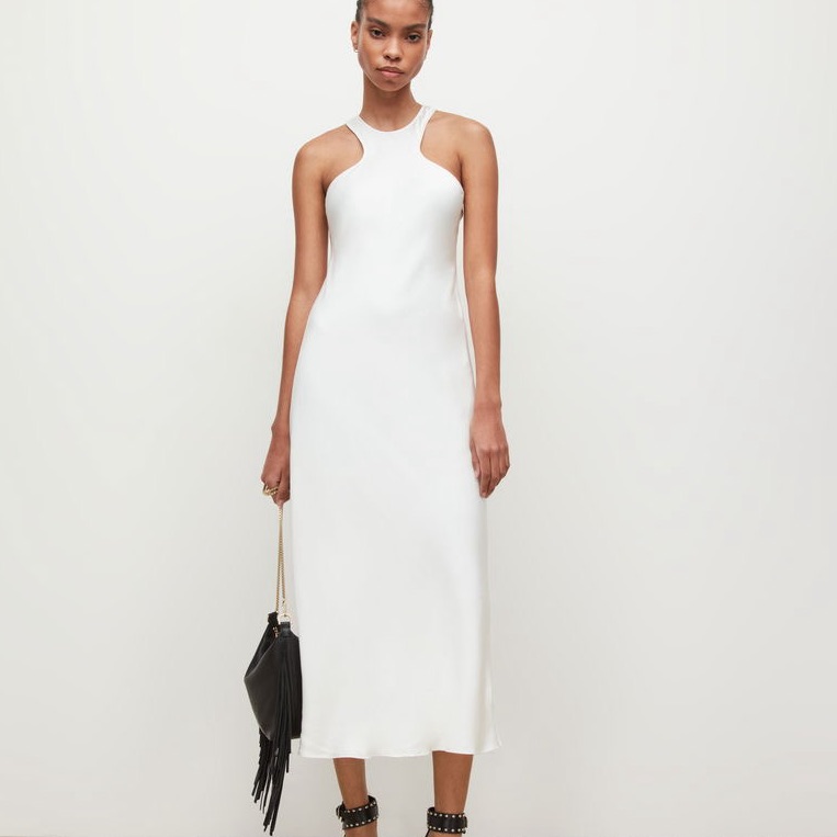 All Saints Betina Racer Neck Slip White Midi Dress In Size 10